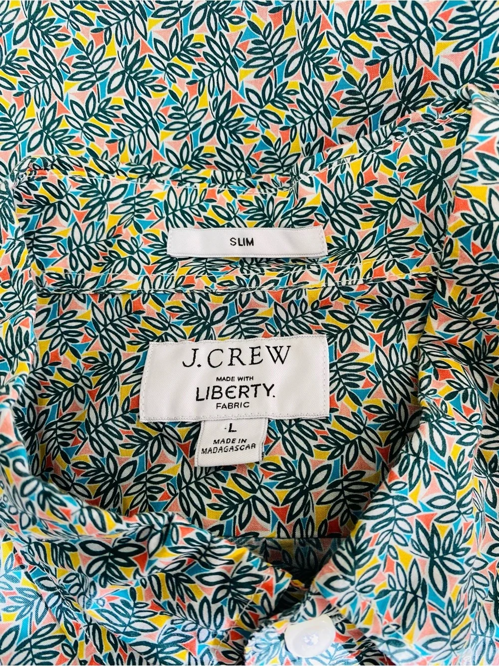 J. Crew Liberty Meridian Green Floral Short Sleeve Poplin Shirt Size L